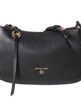 Michael Kors Black Pebbled Leather Hobo Crossbody with Gold Hardware